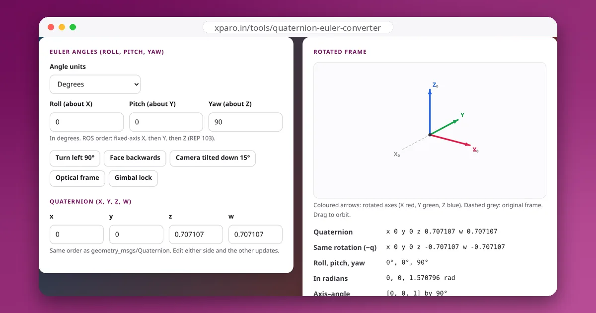 Quaternion ↔ Euler Converter